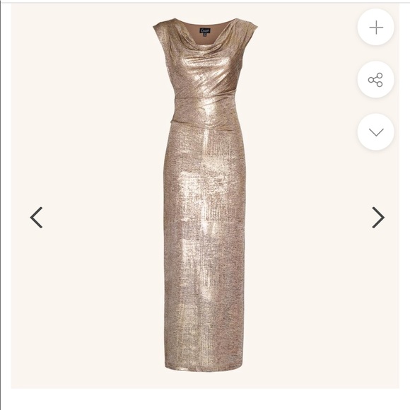 connected apparel gold dress New amber leaf belted sheath womens 14 Large Show off captivating shine in this foiled jersey dress fashioned with a elegantly draped cowl neck and gracefully gathered waist connected apparel | Dresses |